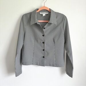 Adolfo Studio Vintage Black White Gingham Check boxy Button Up Shirt sz 10P